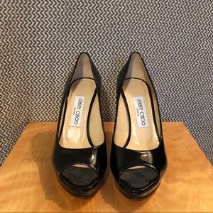 Jimmy Choo Luna Patent Leather Peep Toe Heels NWT
